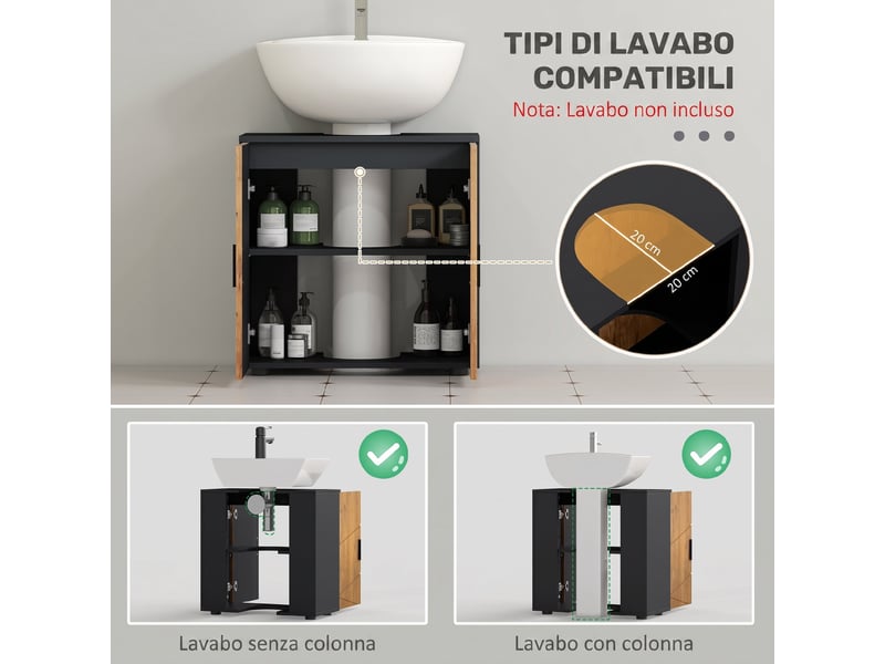  Meuble sous lavabo sur pied effet chêne, 2 portes, étagère réglable, 60 x 30 x 60 cm  - Conforama R