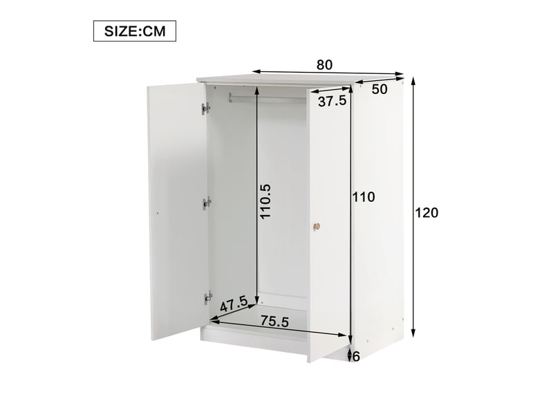  Armoire 80x50x120 cm à 2 portes avec tringle mdf blanc  - Conforama C
