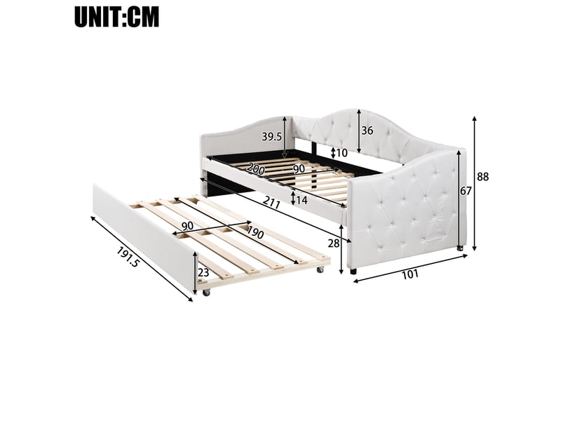  Lit gigogne jeune 90x200 cm avec lit tiroir de rangement, style minimaliste moderne, lin et mdf, beige, sans matelas  - Conforama C