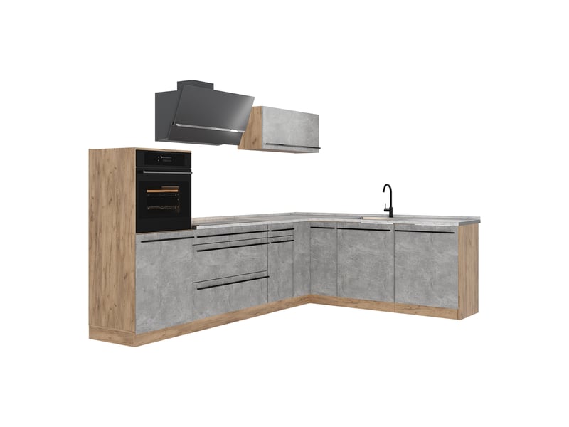Vicco cuisine en angle, bétonchêne doré, 287 x cm plan de travail marbre - Conforama A