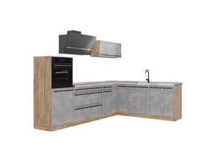 Vicco cuisine en angle, bétonchêne doré, 287 x cm plan de travail marbre