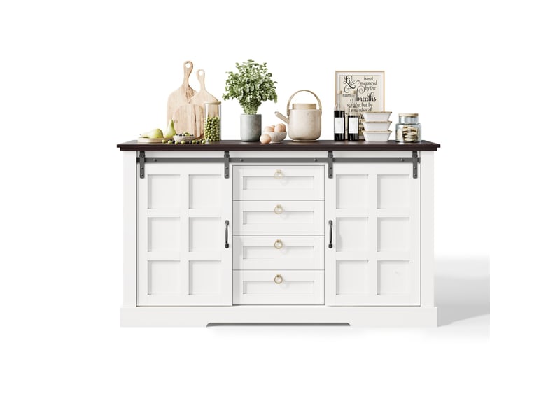  Buffet 150x40x85 cm avec 2 portes coulissantes et 4 tiroirs en mdf blanc  - Conforama A