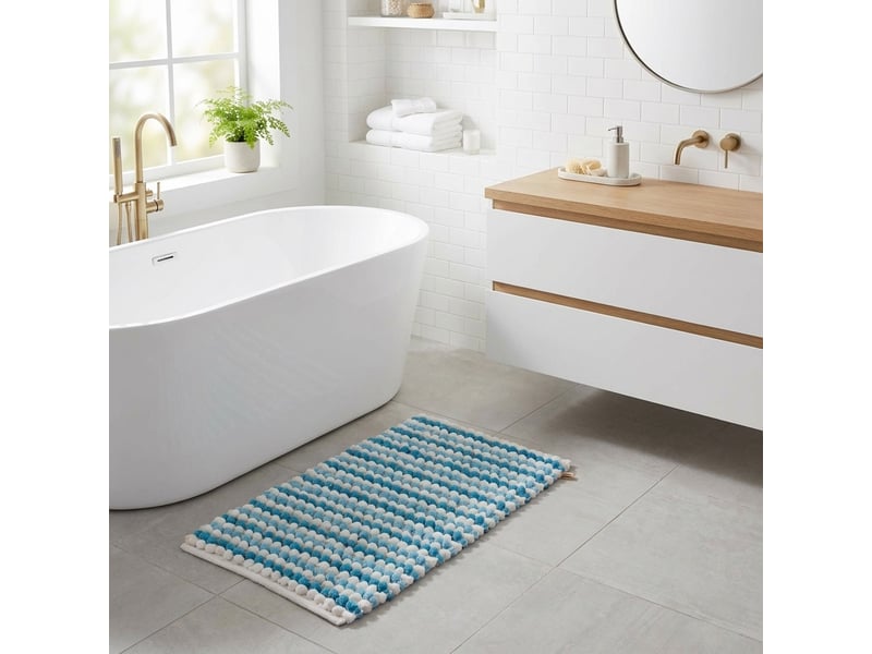  Tapis de bain antidérapant en coton et polyester cloud - bleu  - Conforama B