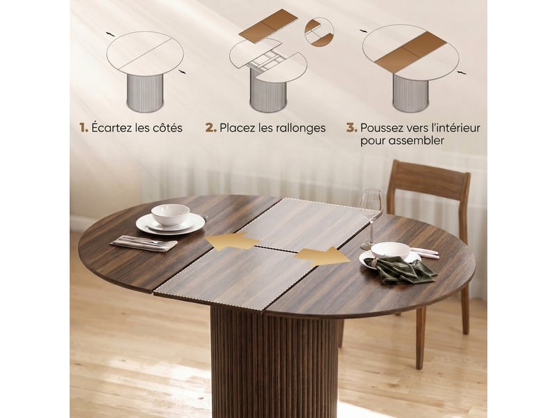  Table à manger extensible 6 à 8 personnes mdf coloris noyer 110-150 x 110 x 75 cm  - Conforama E