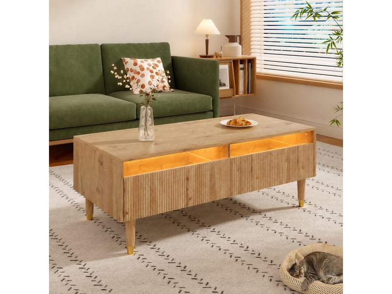  Table basse avec 2 tiroirs, éclairage led multicolore et finition bois, 110 x 50 x 40 cm  - Conforama E