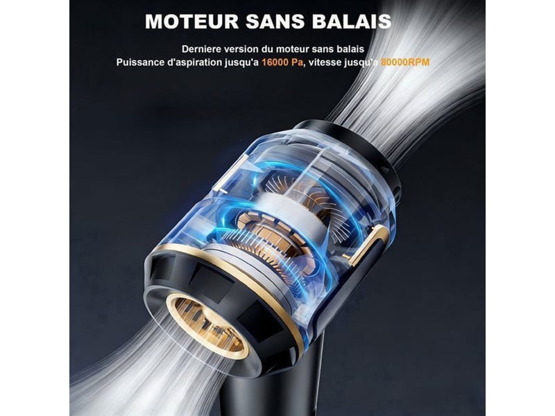  Aspirateur main sans fil 4 en 1 16 kpa 100 w moteur sans balais 3 vitesses led usb-c soufflage noir et or 413446_AACKO80509_6_DROPFR - Conforama E
