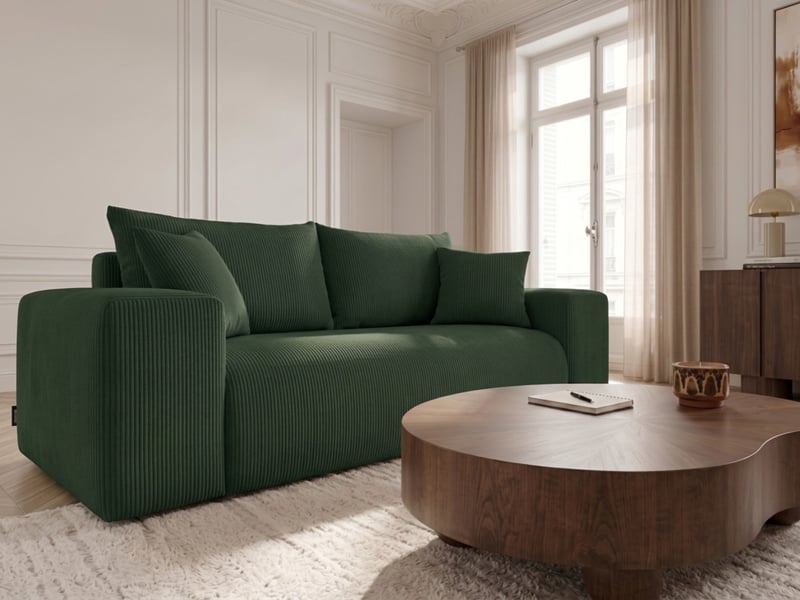  Bobochic canapé droit convertible ouverture express voltaire tissu velours côtelé vert 140x200 VOLTAIRE - Conforama D