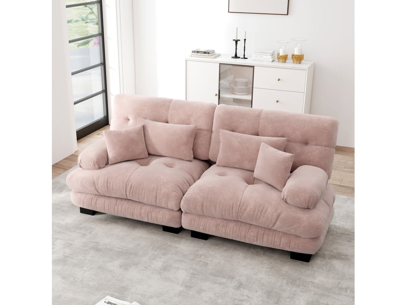  Canapé 2 places modenvie modulable en chenille rose 220 x 77 x 81 cm  - Conforama B