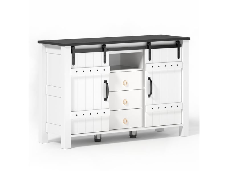 Buffet bahut salle à manger enfilade bois rustique meuble de rangement cuisine portes coulissantes et 3 tiroirs - Conforama W