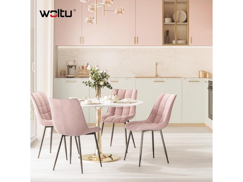  8 x chaise de salle à manger, assise rembourrée en velours épais, pieds en métal, rose  - Conforama B