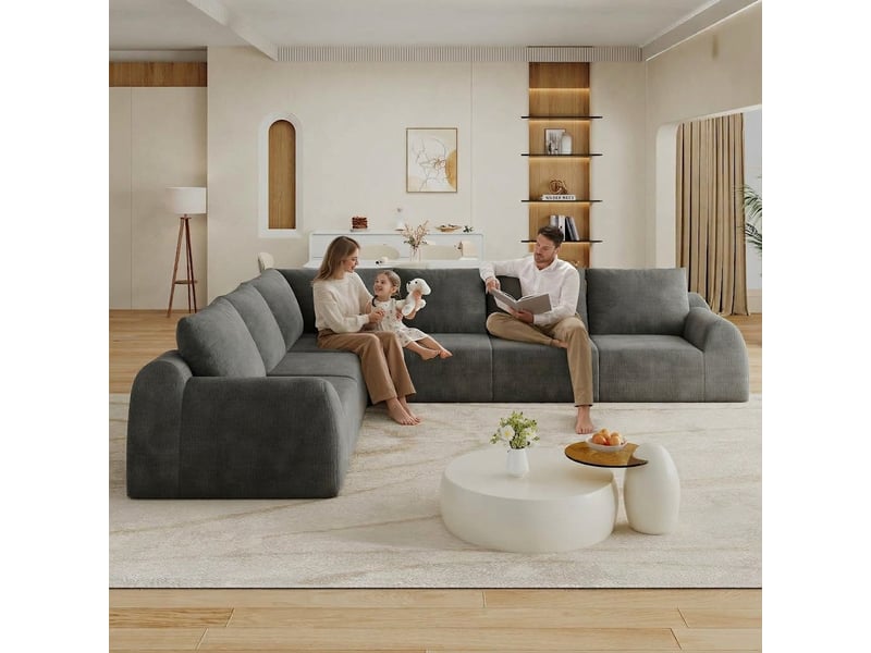  Canapé d'angle 6 places sans armature 334 cm en tissu chenille gris foncé  - Conforama C