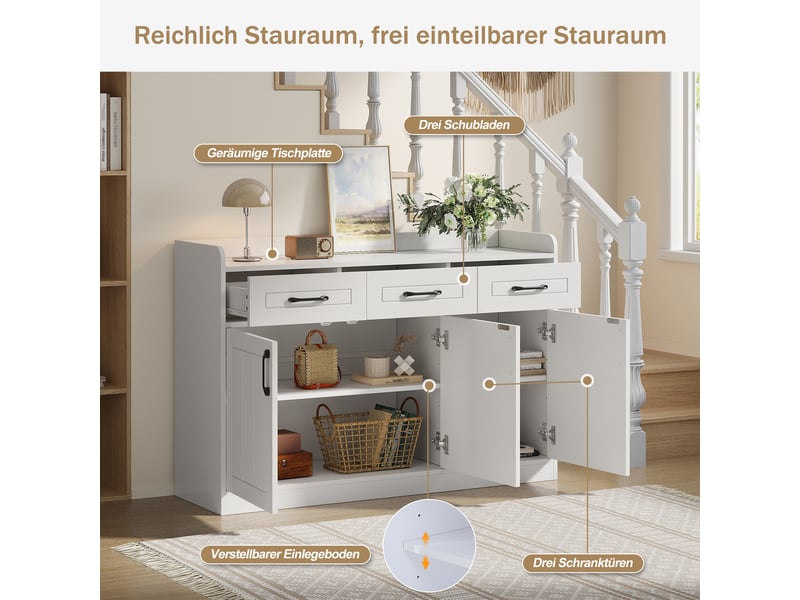  Buffet de salon blanc 120 cm meuble de rangement 3 portes 3 tiroirs  - Conforama D