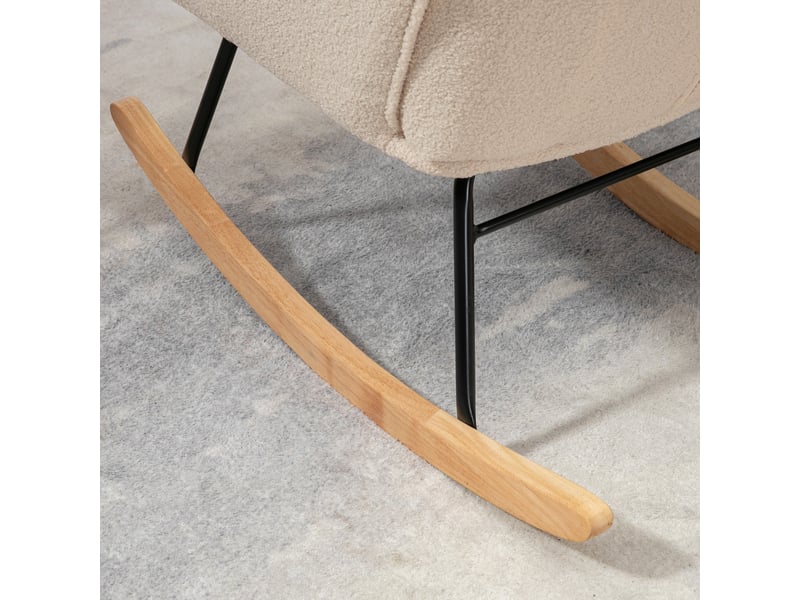  Fauteuil à bascule beige en tissu bouclette avec base en bois de hêtre 71x98x101 cm  - Conforama E