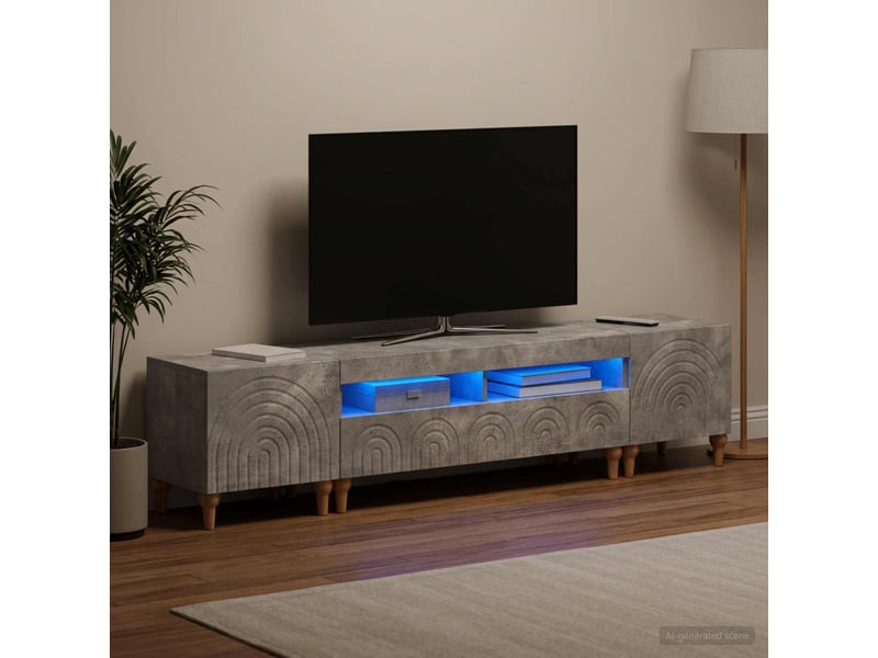 Ensemble de 3 meubles tv led gris béton bois d'ingénierie shl25393 - Conforama C