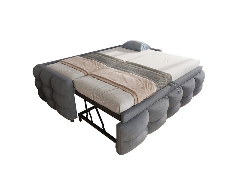  Lit banquette extensible 1 ou 2 places, en tissu teddy gris, couchage 90x190 cm et 180x190 cm, sans matelas  - Conforama A