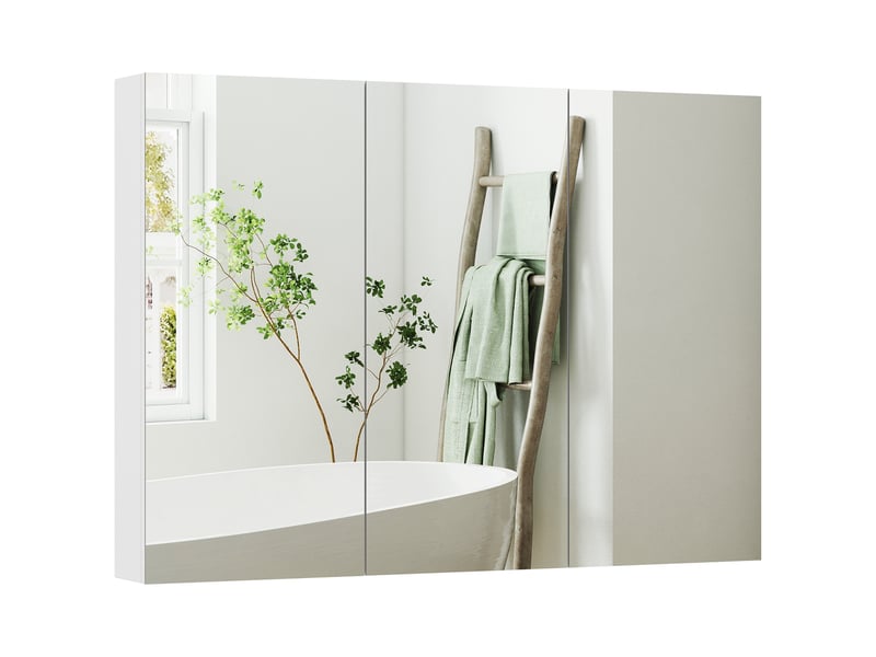  Armoire de toilette 3 portes miroir 6 étagères mdf blanc 91,5 x 11,5 x 65 cm  - Conforama B