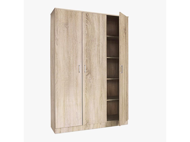 Armoire 3 portes 4 étagères couleur chêne clair - Conforama D