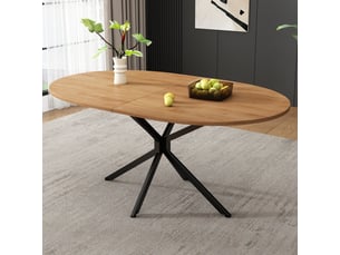 Table à manger ovale 120 x 80 x 75,5 cm, 4 à 6 personnes, mdf effet bois naturel et pieds métal