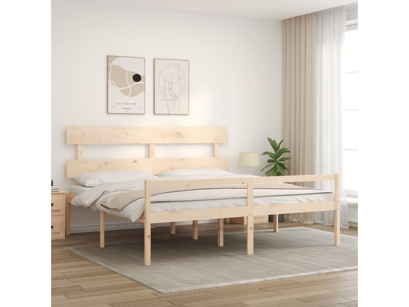  Lit double- lit adulte -  lit pour personne âgée et tête de lit 200x200 cm bois massif  - Conforama B