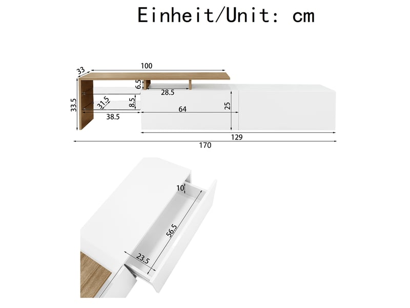  Meuble tv blanc brillant – finition bois – 4 plateaux en verre – éclairage led – grand rangement  - Conforama C