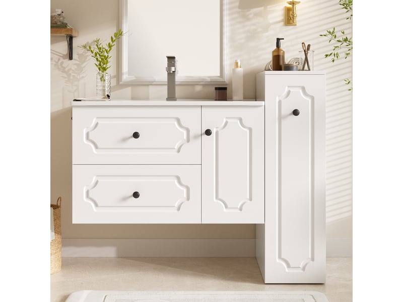  Ensemble meuble de salle de bain 107 cm avec vasque céramique et rangements  - Conforama B