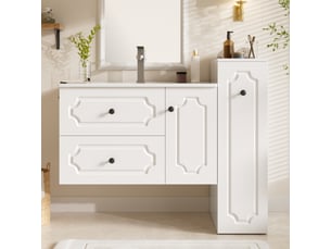 Ensemble meuble de salle de bain 107 cm avec vasque céramique et rangements