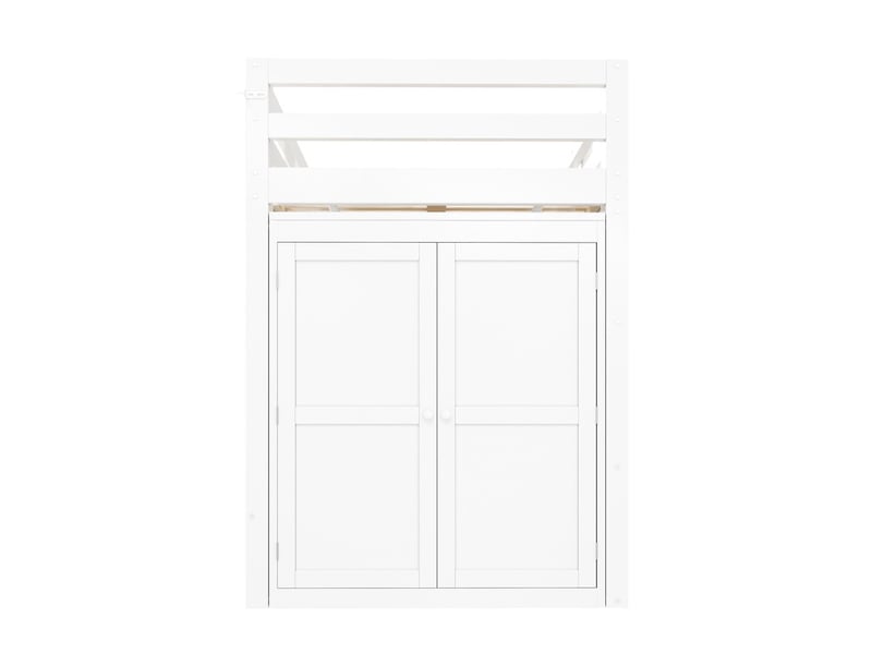  Lit mezzanine en bois, 90 x 200 cm, avec armoire intégrée, 2 fenêtres et éclairage led, blanc  - Conforama E