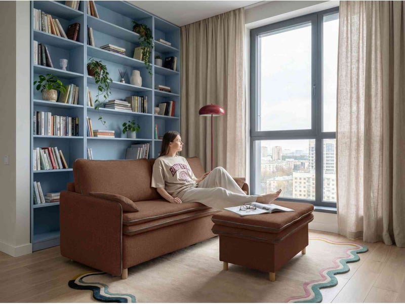  Sam, pouf coffre de rangement, 70x91 cm, rouge brique Sam - Conforama B