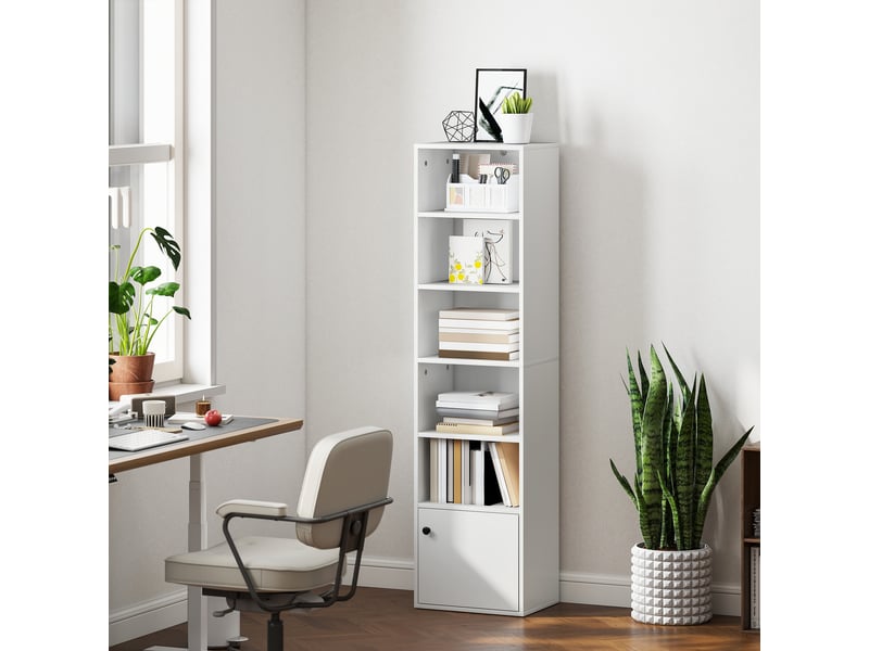 Bibliothèque à 5 niveaux, étagère moderne avec portes et étagères ouvertes, 40 x 30 x 156 cm, blanche  - Conforama C