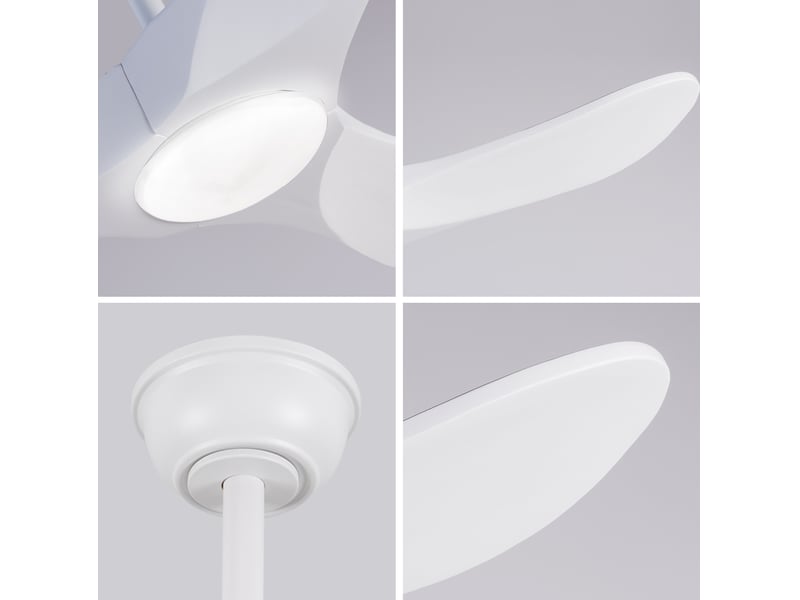  Ventilateur de plafond 52 pouces blanc avec led, télécommande, 3 pales en bois, réversible, 6 vitesses  - Conforama D
