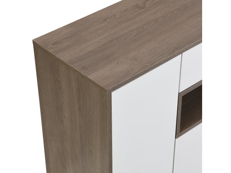  Banc à chaussures d’entrée avec siège rembourré, 3 portes et 1 tiroir, 140x35x110cm  - Conforama D
