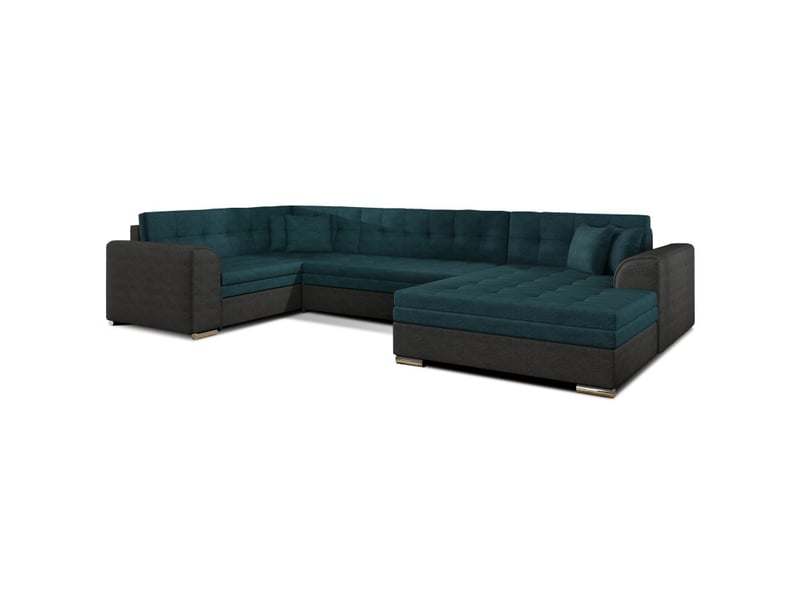  Canapé panoramique convertible caldero 5 places bleu canard et noir – angle droit  - Conforama A