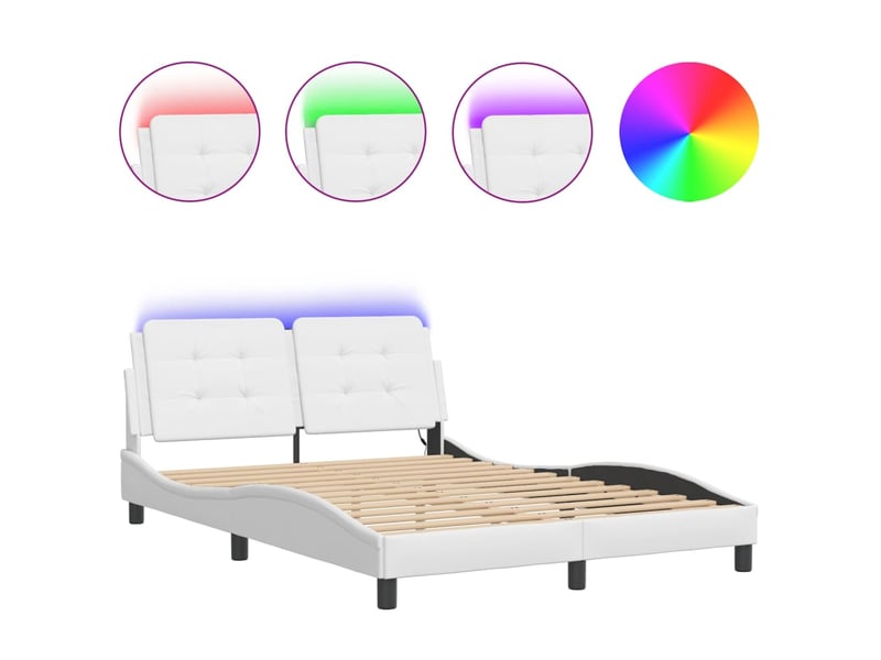Lit double- lit adulte - cadre de lit avec led sans matelas zadar blanc 140x190 cm - Conforama A