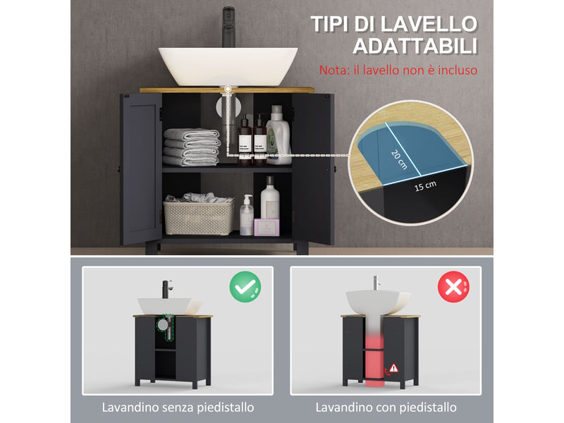  Meuble sous lavabo gris 60 x 30 x 60 cm à 2 portes  - Conforama R