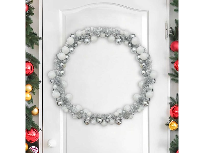  Guirlande de boules de noël blanc et argent 186 cm polystyrène  - Conforama C