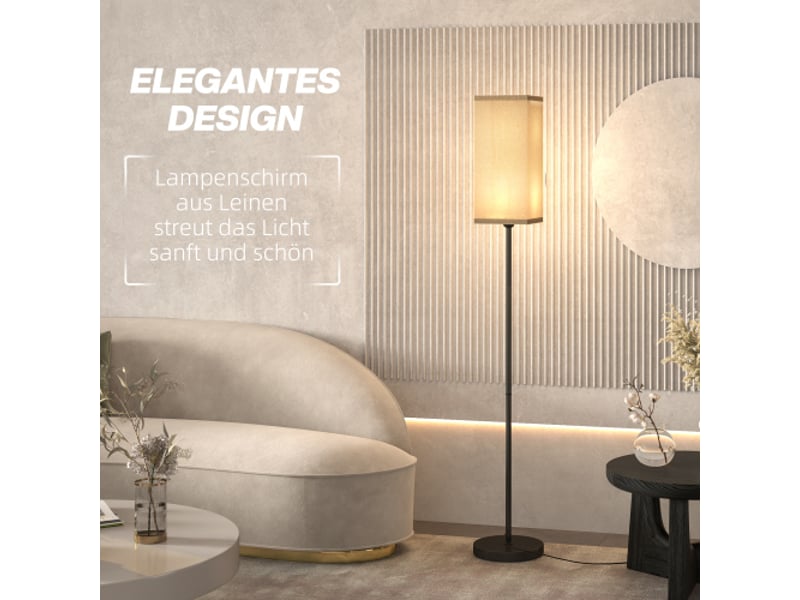  Lampadaire moderne noir avec abat-jour effet lin, interrupteur au pied, pour salon et chambre, ampoule non incluse  - Conforama B