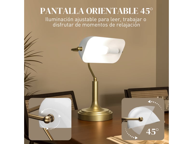  Lampe de bureau de banquier avec abat-jour réglable et interrupteur à bascule pour bureau ou bibliothèque, blanche  - Conforama E