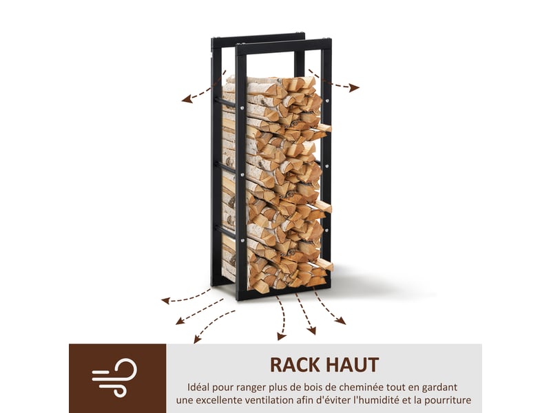  Porte-bûches en métal noir, capacité 100 kg, 40 x 25 x 100 cm, intérieur et extérieur  - Conforama W