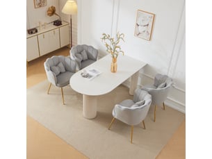 Chaises velours modernes - dossier pétale, pieds dorés en métal, coussin papillon, salon ou chambre