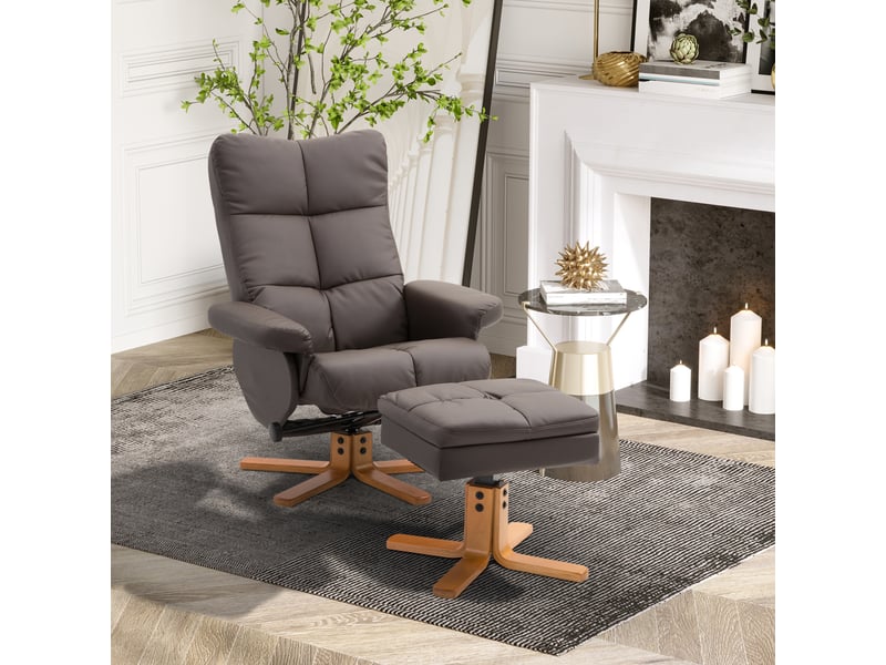  Fauteuil inclinable avec repose-pieds, tv pivotant 360°, fonction inclinable, lecture chambresalon, similicuir, marron.  - Conforama D