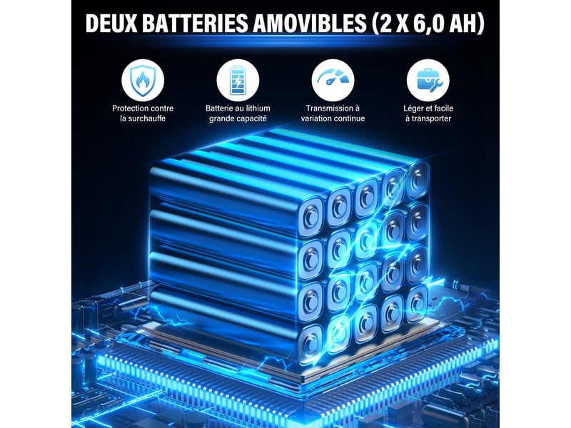 Ouffleur à feuilles sans fil teeno | 21 v | avec 2 batteries de 6,0 ah | vitesse du vent jusqu'à 116 kmh | 35 000 trmin  - Conforama C