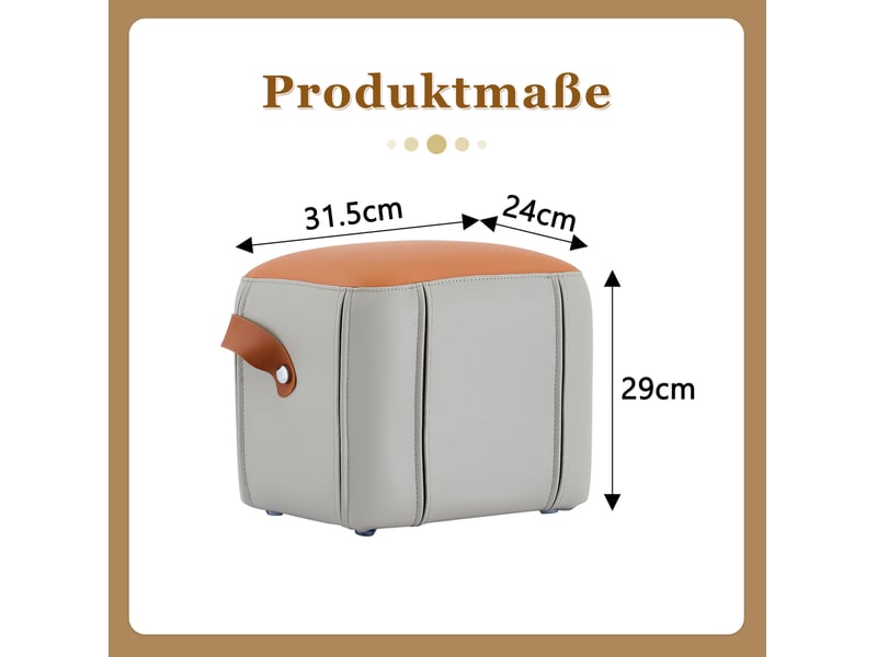  Pouf ottoman 31,5 x 24 x 29 cm – gris et orange – assise rembourrée, poignée en simili cuir pu  - Conforama C
