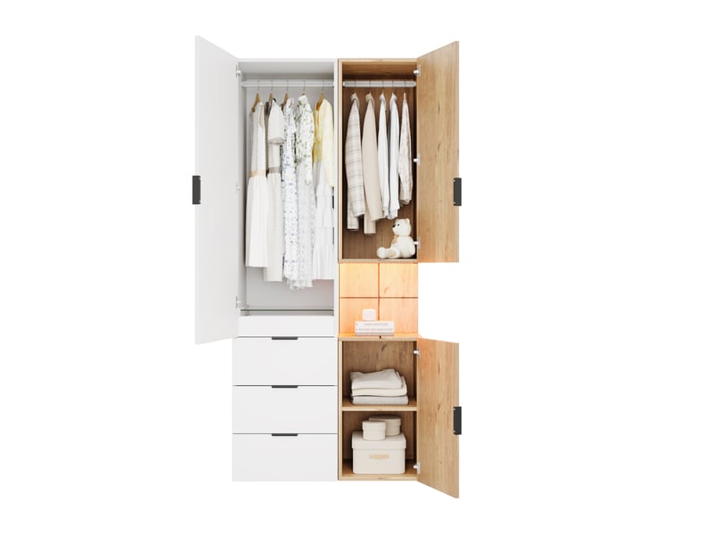  Armoire 90x49x200 cm avec éclairage led et tiroir à bijoux mdf blanc et chêne  - Conforama A