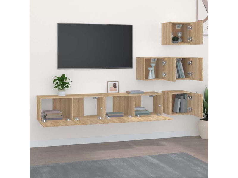  Meuble tv - banc tv - meuble de rangement mural chêne sonoma bois d'ingénierie  - Conforama C