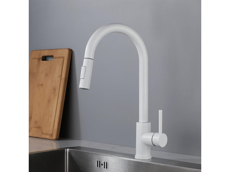  Mitigeur cuisine avec douchette extractible blanc mitigeur de cuisine extractible acier inoxydable-blanc  - Conforama E
