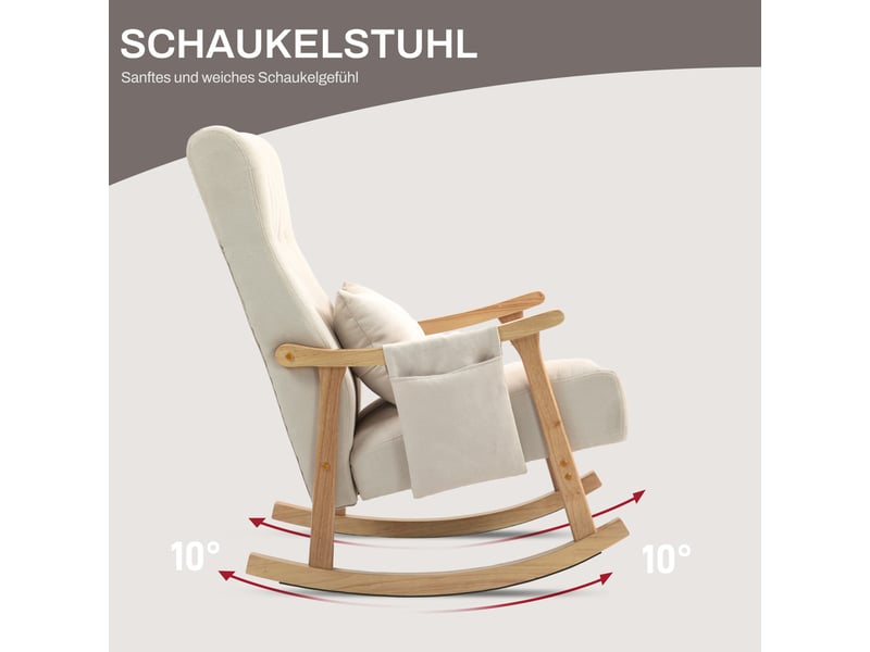  Fauteuil à bascule beige avec coussin lombaire et cadre en bois  - Conforama E