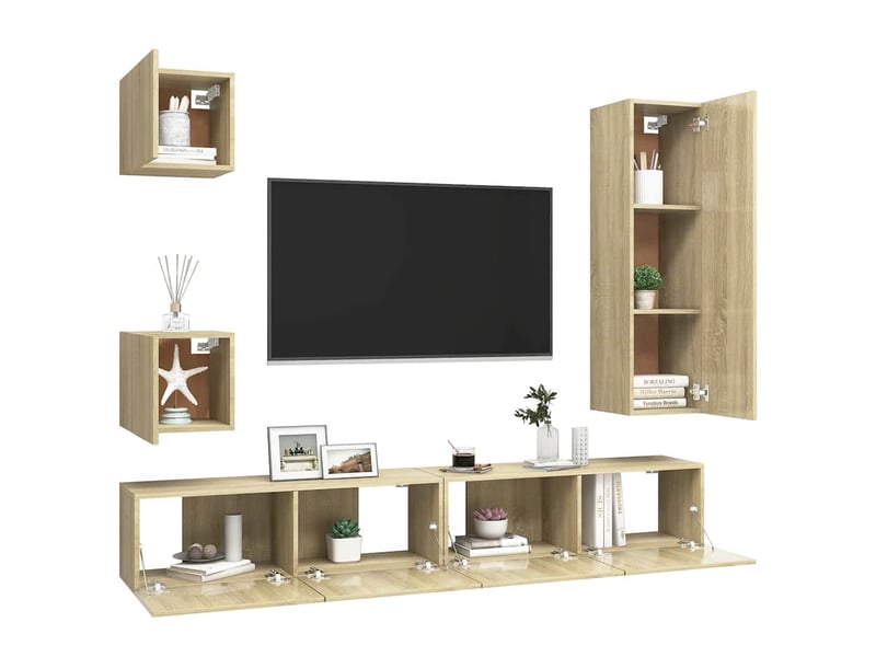  Ensemble de meubles tv 5 pcs chêne sonoma bois d'ingénierie shl17241  - Conforama C