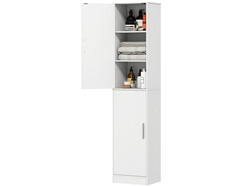 Meuble de salle de bain à 2 portes et 4 étagères réglables, 40 x 35 x 180 cm, blanc  - Conforama A