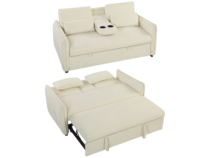Canapé convertible 2 places en tissu chenille beige 166x90x84 cm - Conforama A
