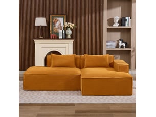 Canapé modulable droit 2pl 233x129x70 cm, meuble de salon, agréable et contemporain, coussins, polyester, jaune moutarde
